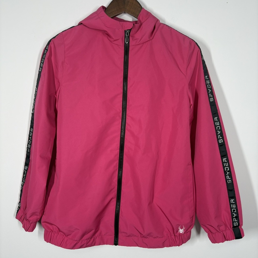 Spyder Womens Windbreaker Jacket Size S Pink Hooded Full Zip Lined Lightweight